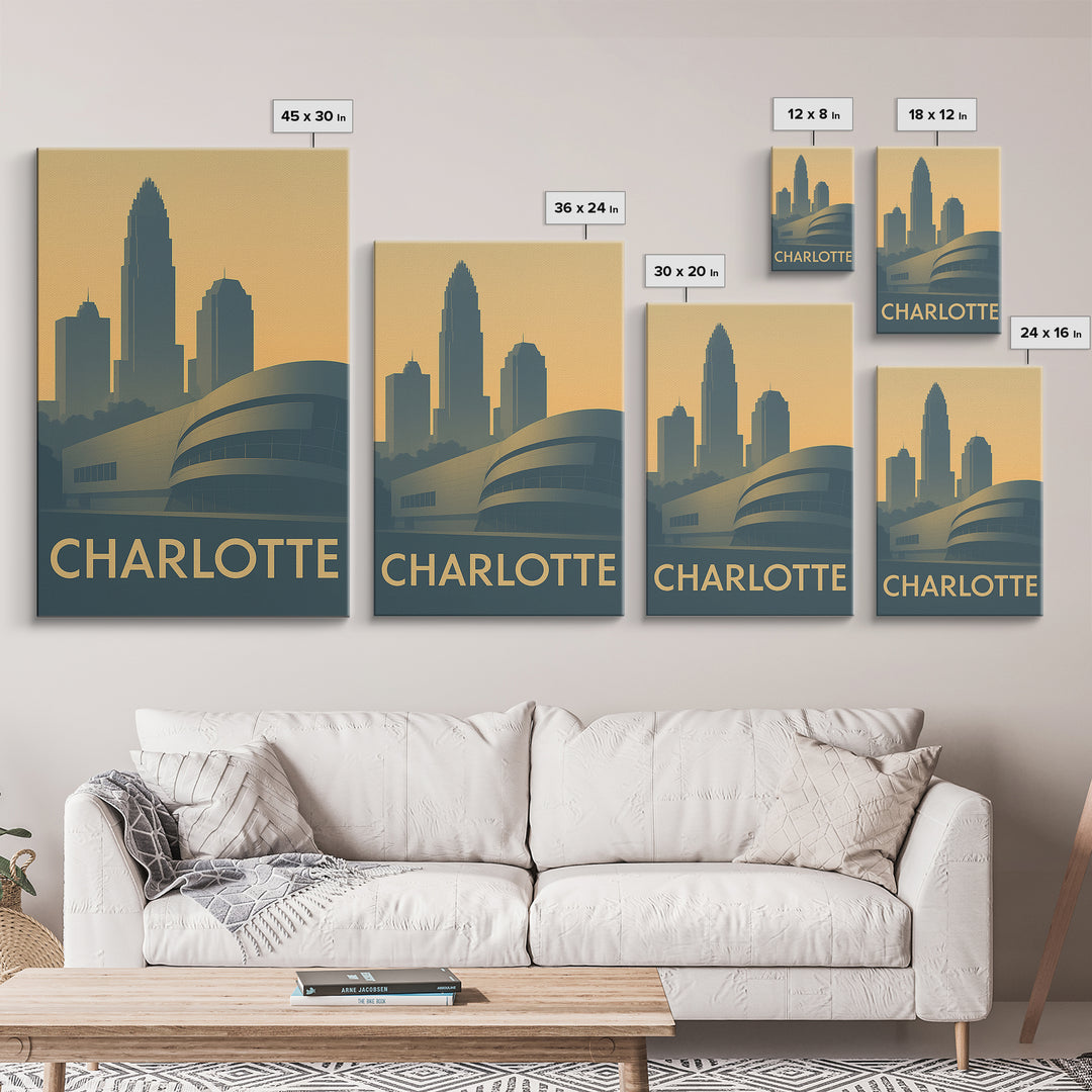Charlotte Travel Poster, Canvas Print, Minimalist Retro Wall Art, Charlotte Travel Art, Vintage City Art, Travel Poster Set, Wall Art