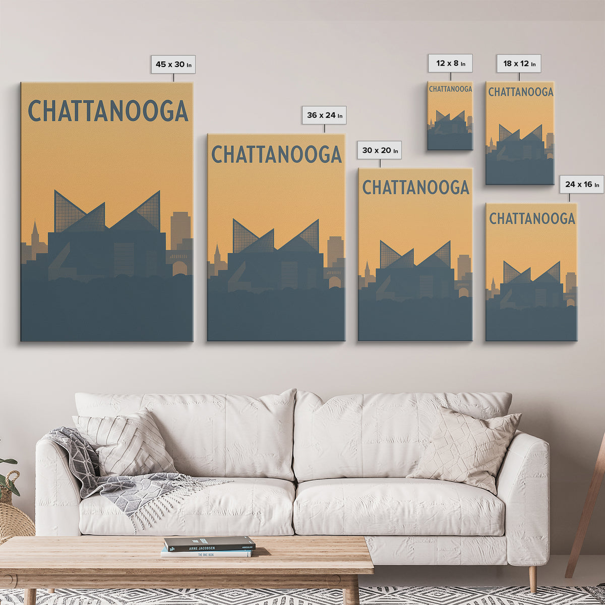 Chattanooga Travel Poster, Framed Canvas Print, Minimalist Retro Wall Art, Chattanooga Art Print, Home Office Decor, Travel Poster Set