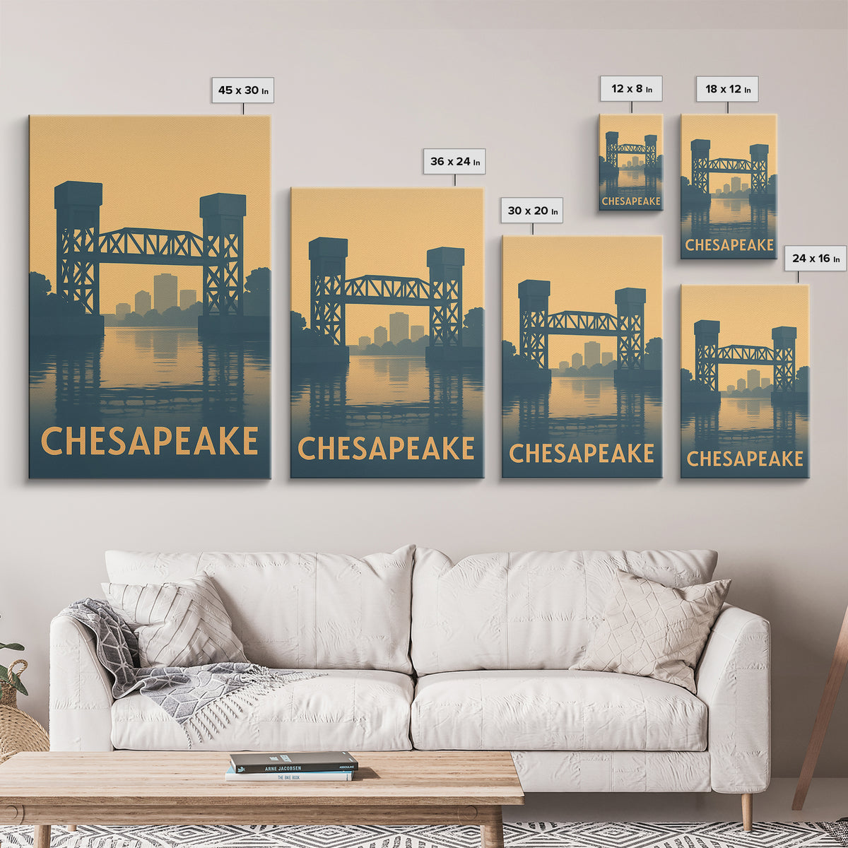 Chesapeake Travel Poster, Canvas Print, Sunset Skyline Wall Art, Chesapeake City Art, Retro Travel Print, Travel Wall Decor, Art Print