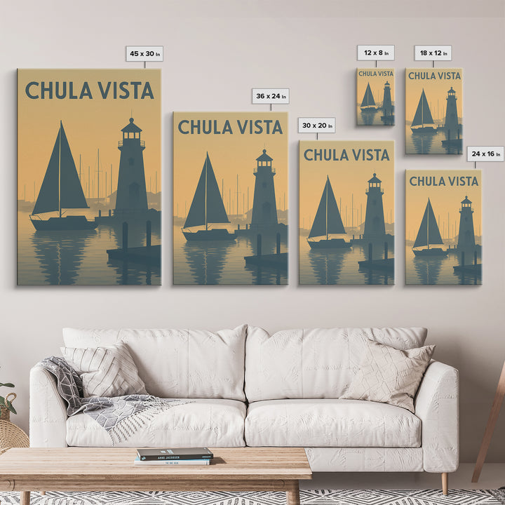 Chula Vista California Travel Poster, Framed Canvas Print, Mid Century Travel Art, Chula Vista Wall Art, Wanderlust Decor, Modern Wall Decor