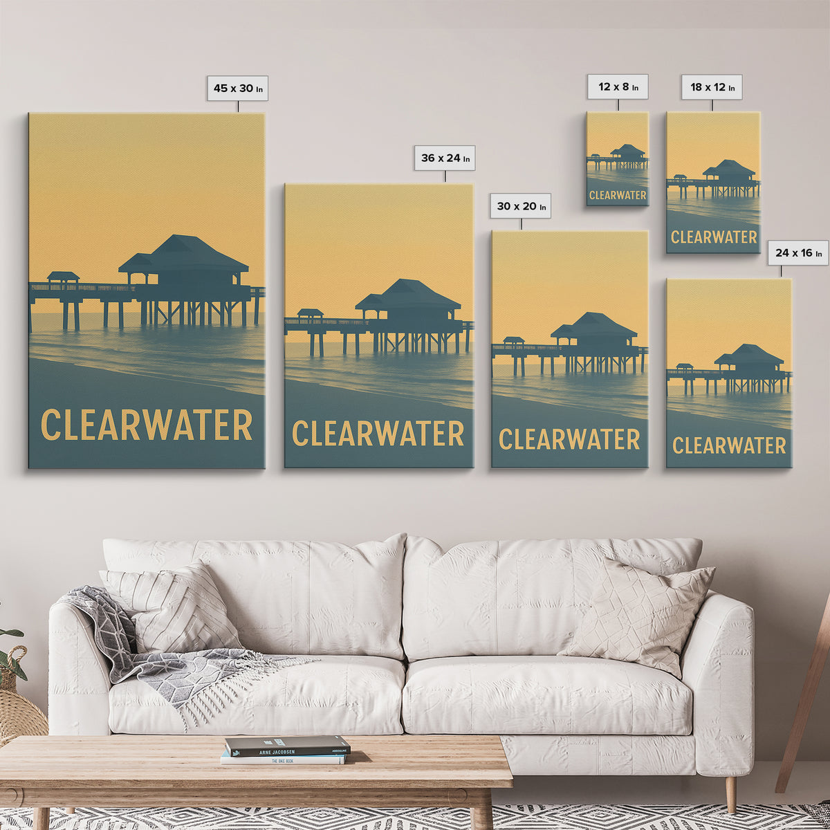 Clearwater Florida Travel Poster, Canvas Print, Sunset Skyline Wall Art, Clearwater Travel Art, Travel Poster Set, City Travel Prints