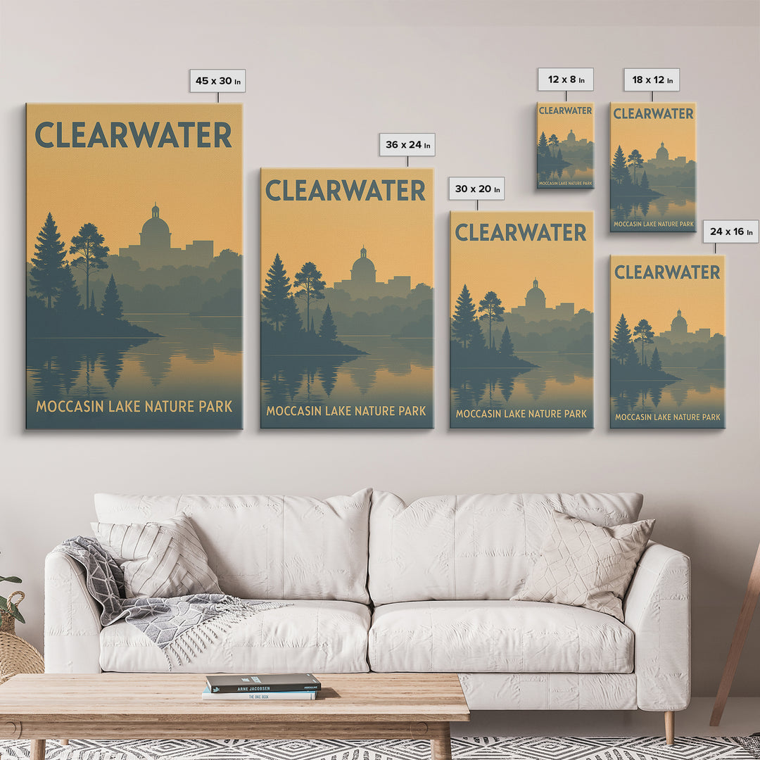Clearwater Travel Poster, Framed Canvas Print, Sunset Skyline Wall Art, Clearwater City Art, Travel Poster Set, City Travel Prints