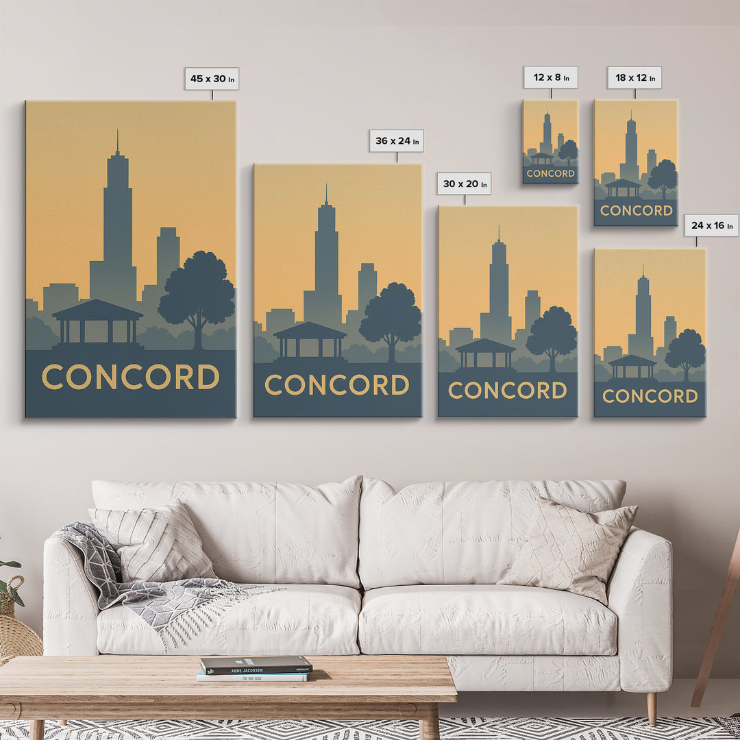 Concord Travel Poster, Framed Canvas Print, Minimalist Retro Wall Art, Concord Wall Art, Eclectic Wall Decor, Retro Travel Print