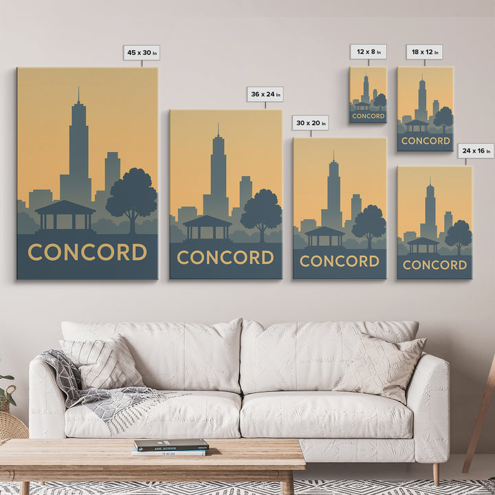Concord Travel Poster, Framed Canvas Print, Minimalist Retro Wall Art, Concord Wall Art, Eclectic Wall Decor, Retro Travel Print