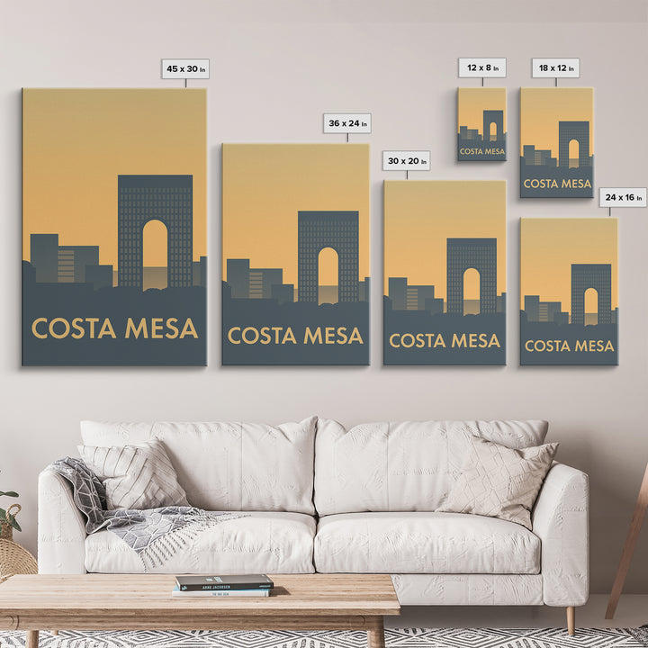 Costa Mesa Travel Poster, Framed Canvas Print, Sunset Skyline Wall Art, Costa Mesa Wall Art, Wanderlust Decor, City Art Print, Design 2