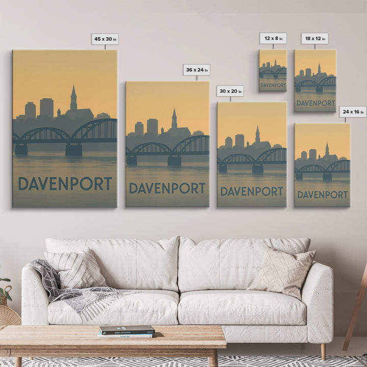 Davenport Travel Poster, Framed Canvas Print, Vintage City Poster Art, Davenport Poster Print, City Art Print, Mid Century Wall Art