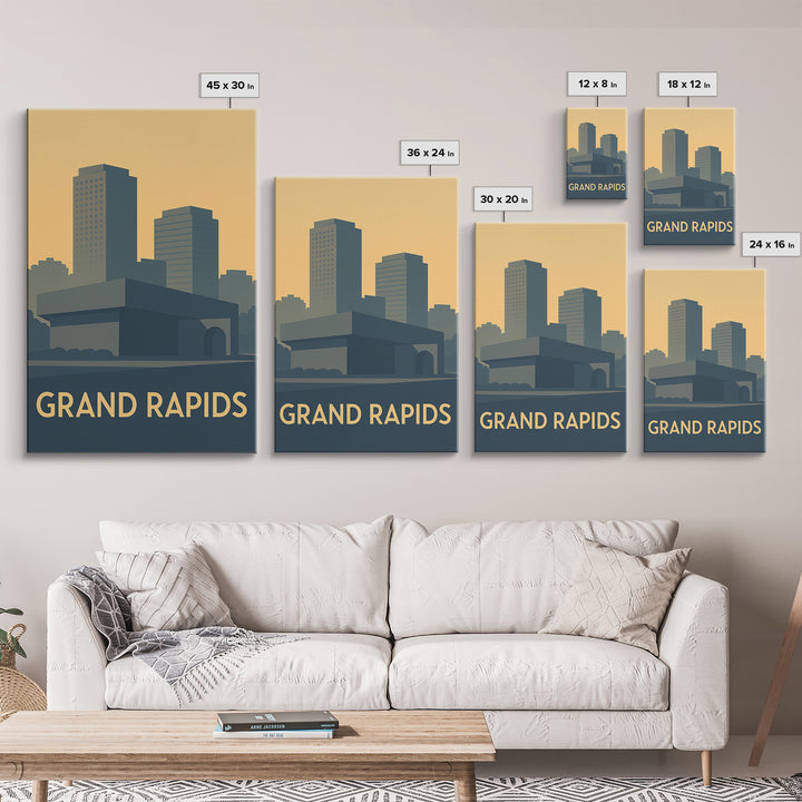 Grand Rapids Travel Poster, Framed Canvas Print, Minimalist Retro Wall Art, Grand Rapids Art Print, Vintage Travel Art, Travel Poster Art
