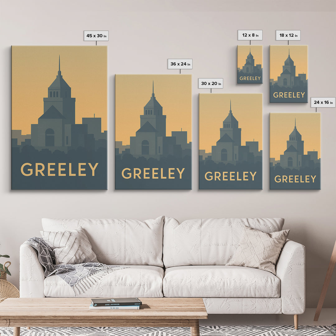 Greeley Travel Poster, Framed Canvas Print, Mid Century Travel Art, Greeley Travel Art, Vintage City Art, Mid Century Wall Art