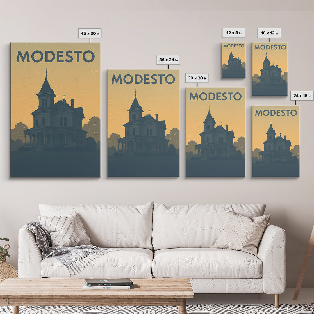 Modesto Travel Poster, Canvas Print, Sunset Skyline Wall Art, Modesto ...
