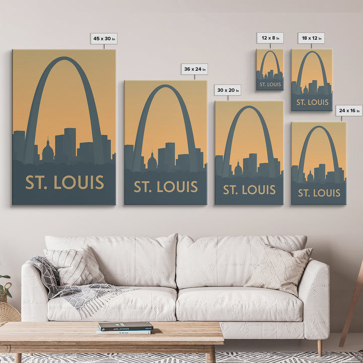 St Louis Missouri Travel Poster, Canvas Print, Sunset Skyline Wall Art, St Louis Art Print, Retro Travel Print, Wall Decor, Fine Art Print