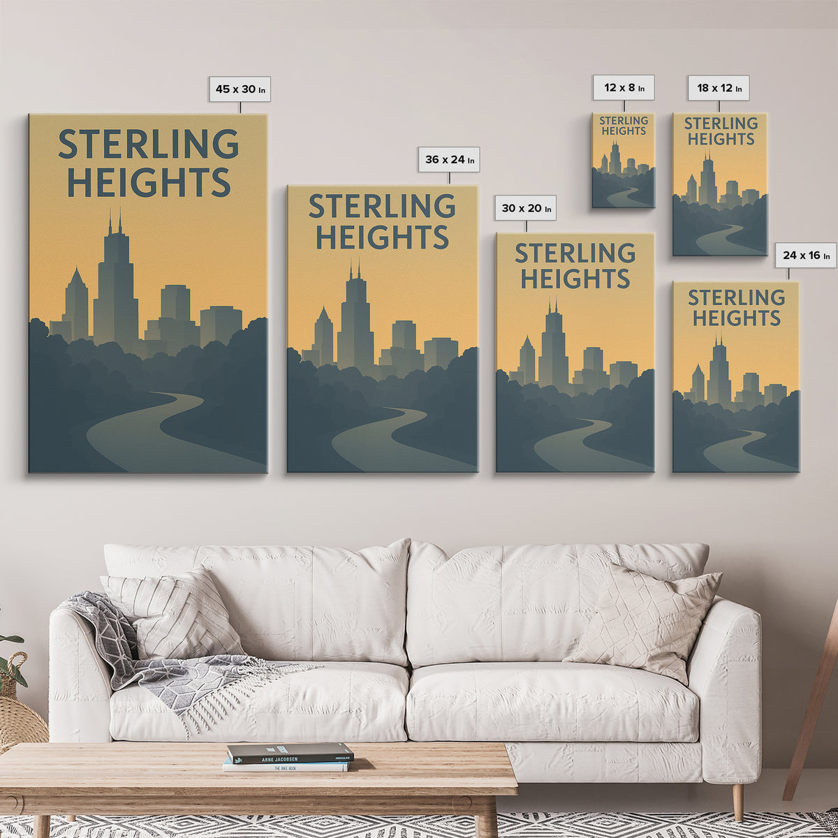 Sterling Heights Michigan Travel Poster, Canvas Print, Mid Century Travel Art, Sterling Heights City Art, Eclectic Wall Decor, Poster Print