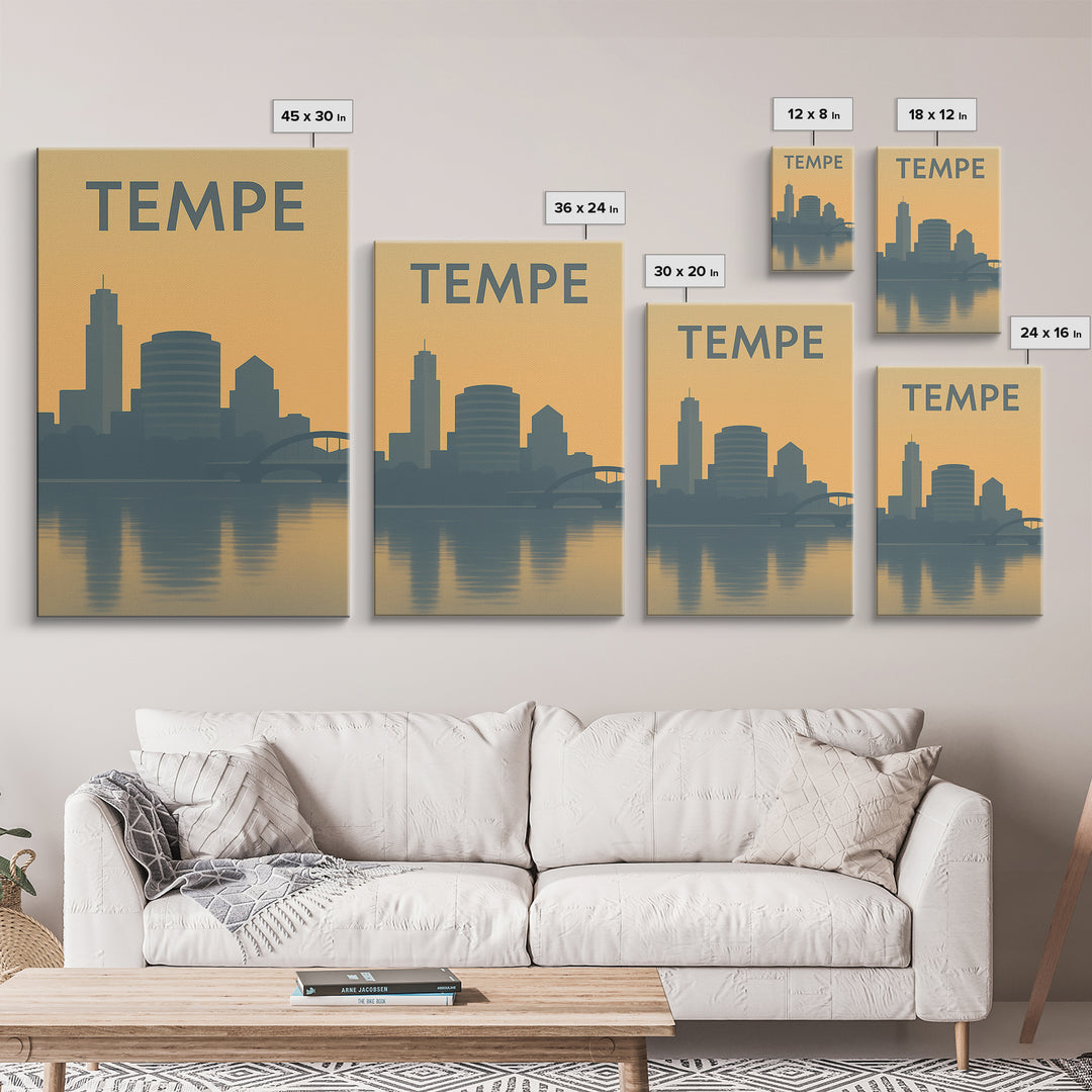 Tempe Travel Poster, Framed Canvas Print, Minimalist Retro Wall Art, Tempe Poster Print, Living Room Wall Art, Travel Poster Set