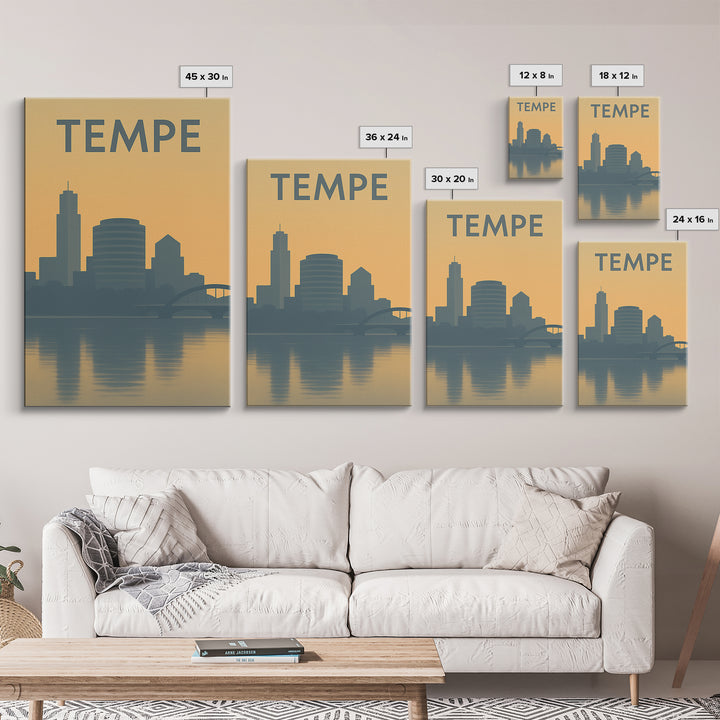Tempe Travel Poster, Framed Canvas Print, Minimalist Retro Wall Art, Tempe Poster Print, Living Room Wall Art, Travel Poster Set