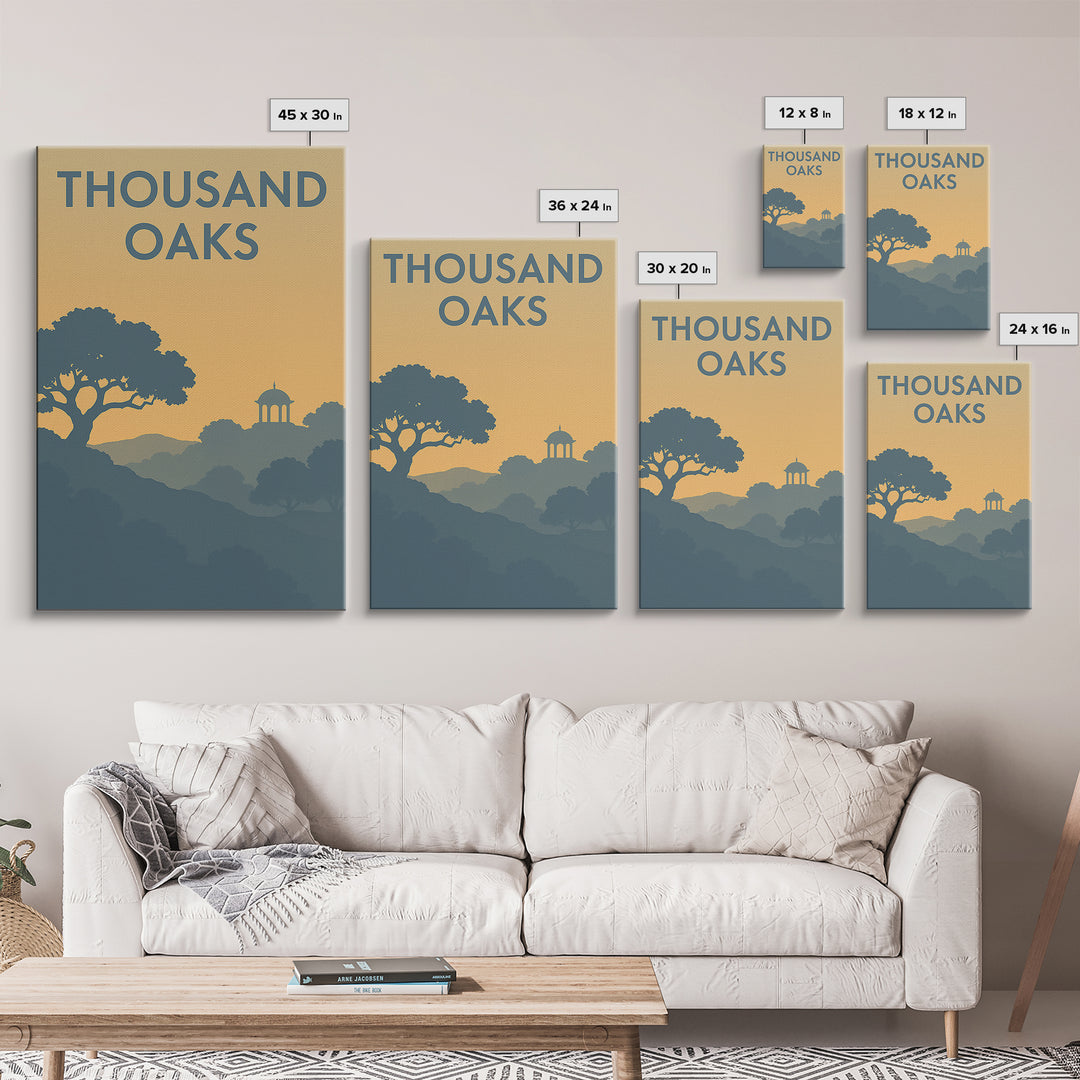 Thousand Oaks California Travel Poster, Canvas Print, Sunset Skyline Wall Art, Thousand Oaks City Art, Vintage City Art, Art Print