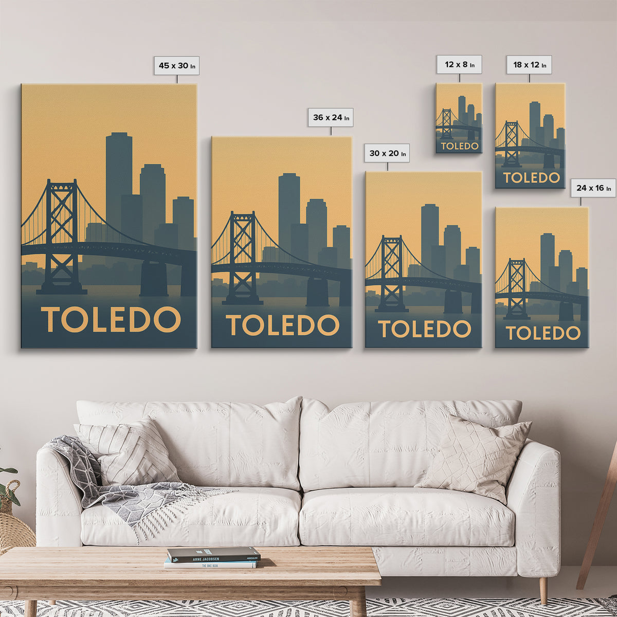 Toledo Ohio Travel Poster, Canvas Print, Retro Wall Art, Toledo Wall Art, Watercolor Cityscape, City Travel Prints, Retro Travel Print