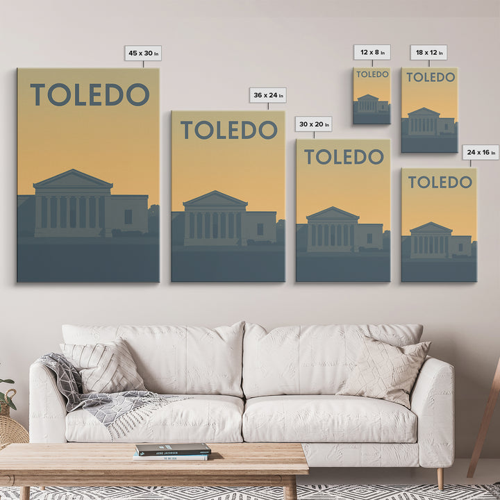 Toledo Travel Poster, Framed Canvas Print, Mid Century Travel Art, Toledo Art Print, Gift For Travelers, Modern Wall Decor, City Art Print