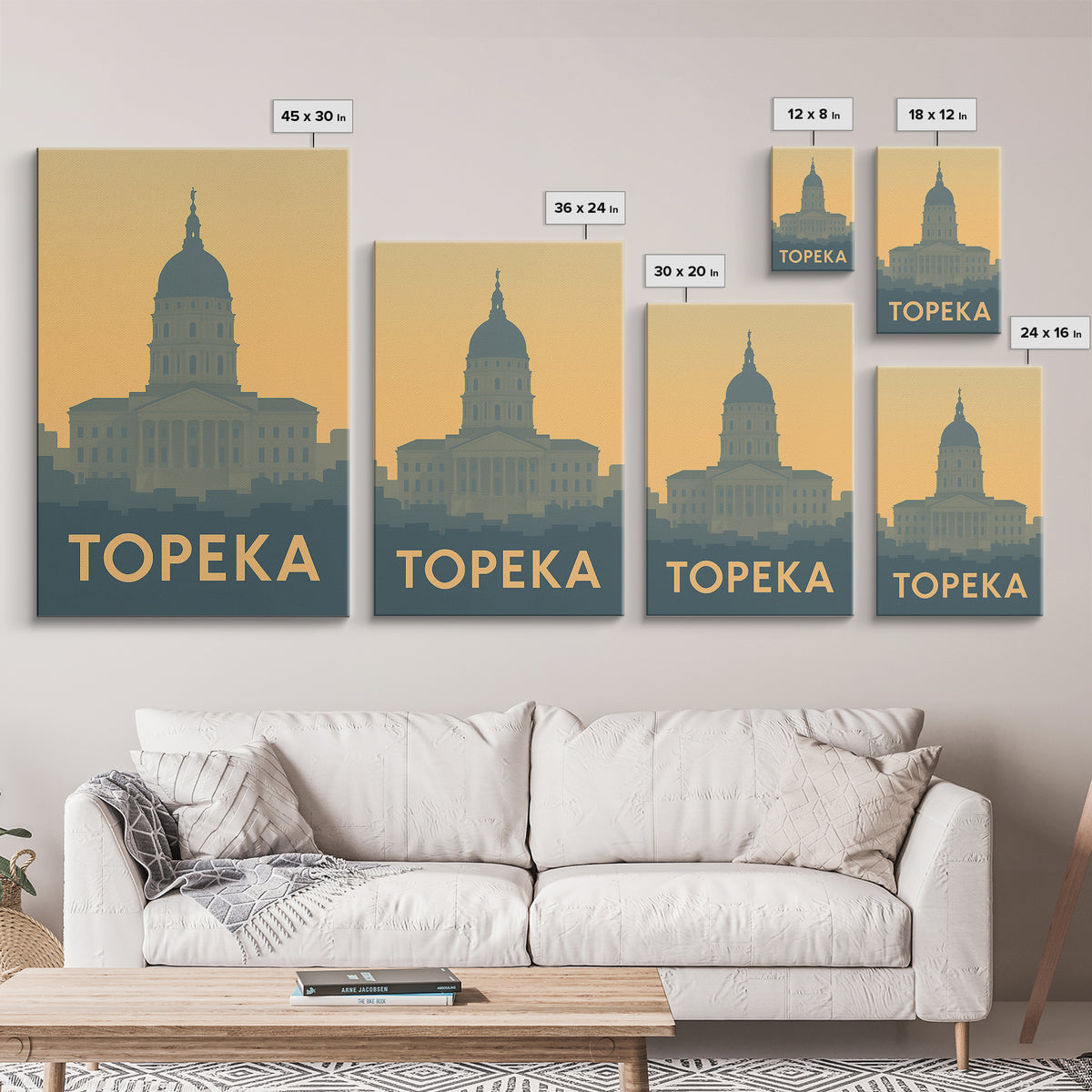 Topeka Travel Poster, Framed Canvas Print, Minimalist Retro Wall Art, Topeka Travel Art, Vintage Travel Art, Travel Art Print, Design 2