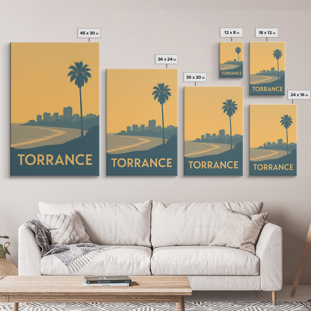Torrance Travel Poster, Canvas Print, Sunset Skyline Wall Art, Torrance Art Print, Mid Century Wall Art, Gift For Travelers, City Poster