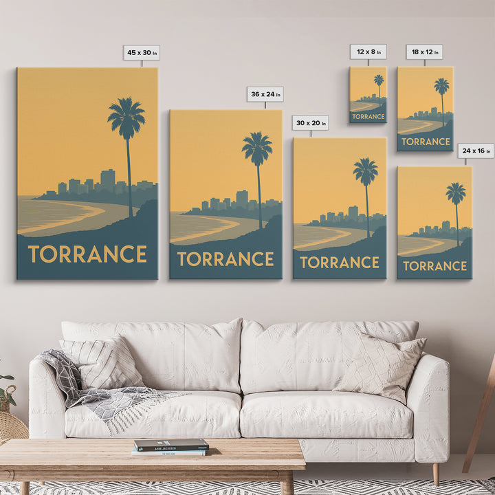 Torrance Travel Poster, Canvas Print, Sunset Skyline Wall Art, Torrance Art Print, Mid Century Wall Art, Gift For Travelers, City Poster