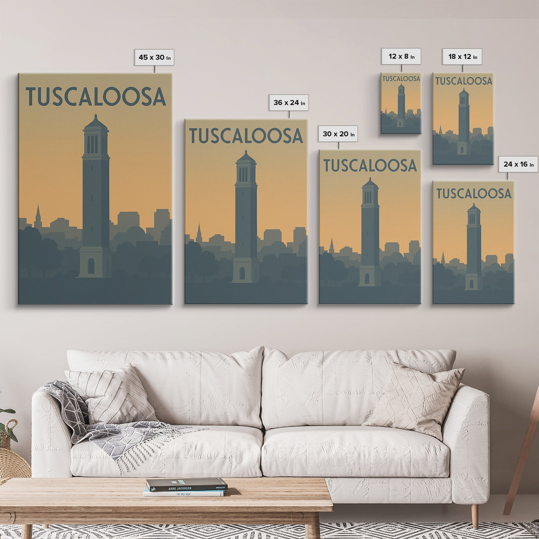 Tuscaloosa Travel Poster, Framed Canvas Print, Minimalist Retro Wall Art, Tuscaloosa Art Print, City Illustration, Vintage Travel Print