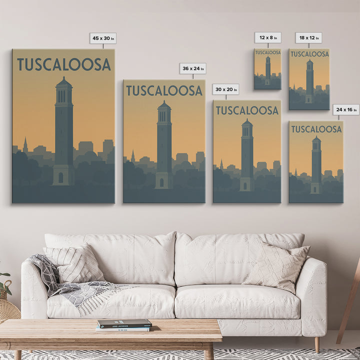 Tuscaloosa Travel Poster, Framed Canvas Print, Minimalist Retro Wall Art, Tuscaloosa Art Print, City Illustration, Vintage Travel Print