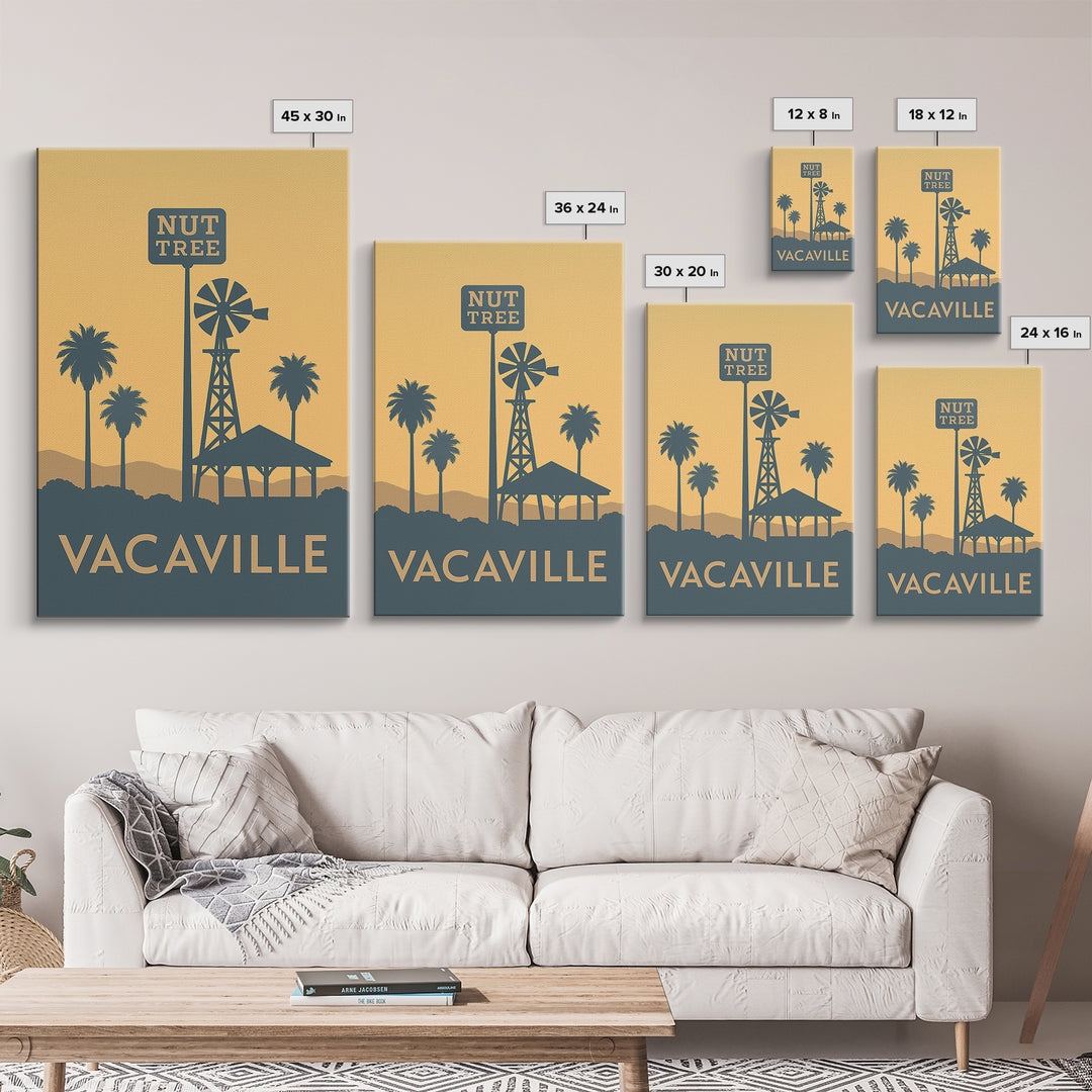 Vacaville Travel Poster, Framed Canvas Print, Minimalist Retro Wall Art, Vacaville Poster Print, Eclectic Wall Decor, Living Room Wall Art