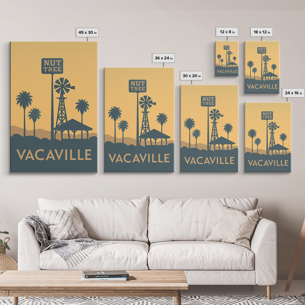 Vacaville Travel Poster, Framed Canvas Print, Minimalist Retro Wall Art, Vacaville Poster Print, Eclectic Wall Decor, Living Room Wall Art