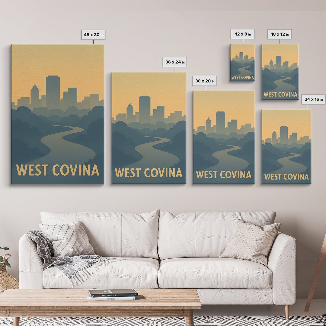 West Covina Travel Poster, Canvas Print, Mid Century Travel Art, West Covina Poster Print, City Art Print, Travel Art Print, Travel Print