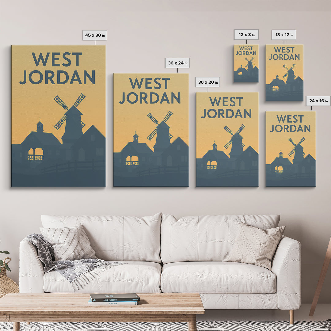 West Jordan Utah Travel Poster, Framed Canvas Print, Mid Century Travel Art, West Jordan Travel Art, Travel Poster Art, Travel Wall Art