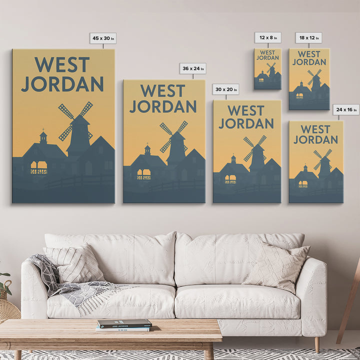 West Jordan Utah Travel Poster, Framed Canvas Print, Mid Century Travel Art, West Jordan Travel Art, Travel Poster Art, Travel Wall Art