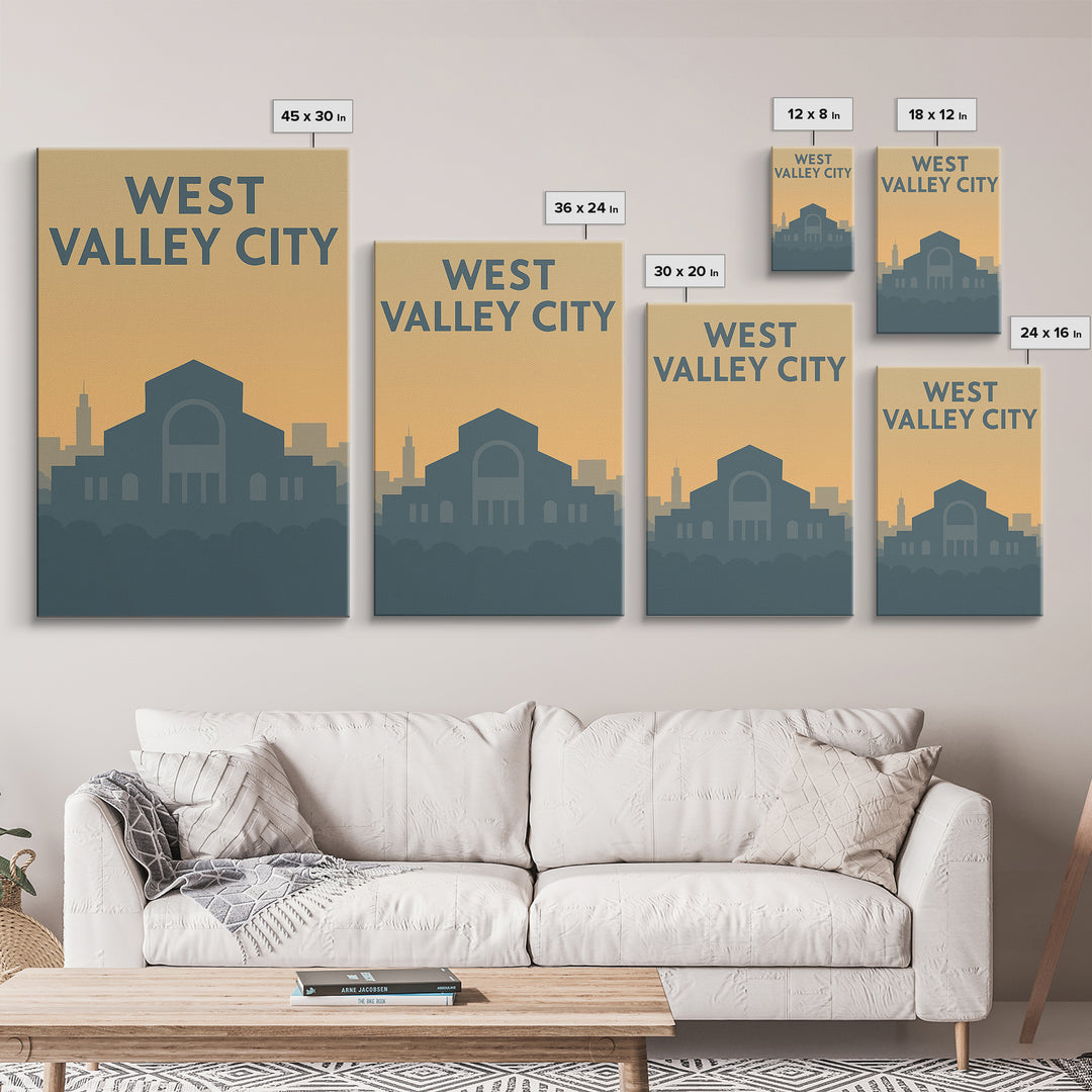 West Valley City Travel Poster, Framed Canvas Print, Mid Century Travel Art, West Valley City Poster Print, Eclectic Wall Decor