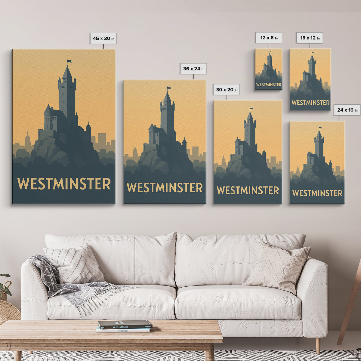 Westminster Travel Poster, Canvas Print, Minimalist Retro Wall Art, Westminster Wall Art, City Travel Prints, Retro Travel Print