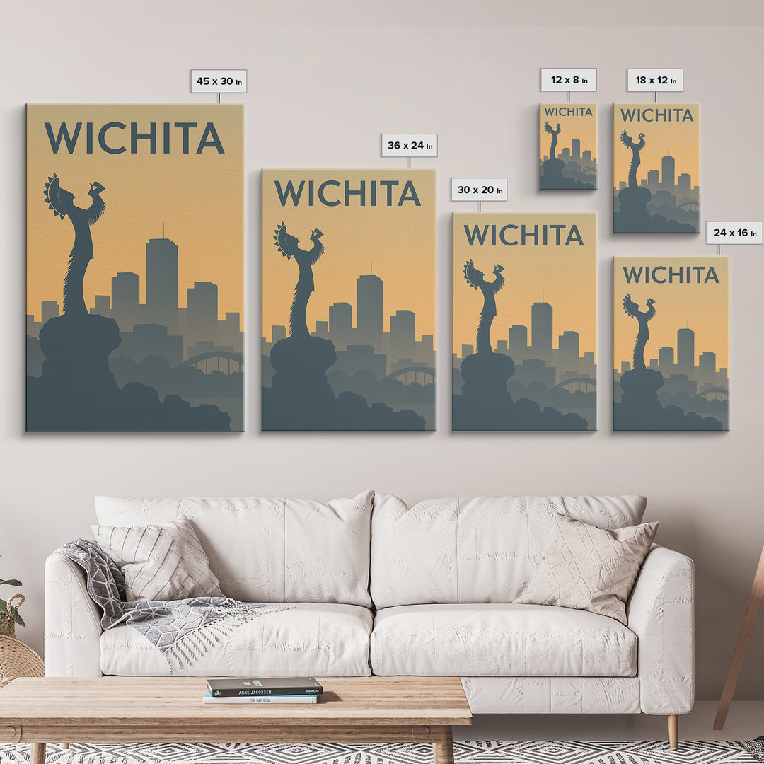 Wichita Kansas Travel Poster, Canvas Print, Sunset Skyline Wall Art, Wichita Art Print, Vintage Travel Art, Vintage Travel Print, Wall Art