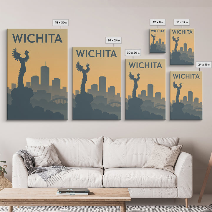 Wichita Kansas Travel Poster, Canvas Print, Sunset Skyline Wall Art, Wichita Art Print, Vintage Travel Art, Vintage Travel Print, Wall Art