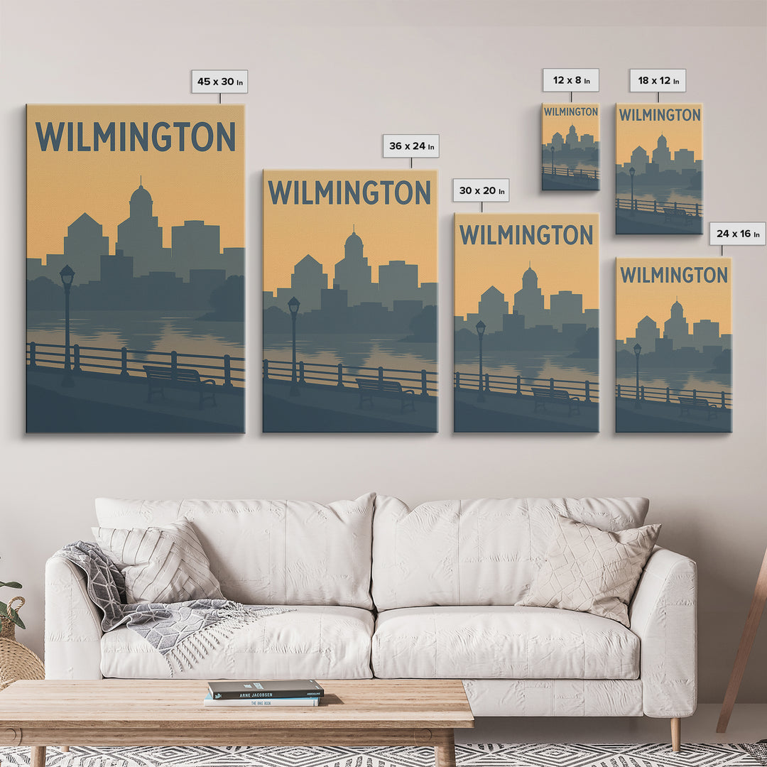 Wilmington Travel Poster, Framed Canvas Print, Mid Century Travel Art, Wilmington Art Print, Fine Art Print, City Travel Prints