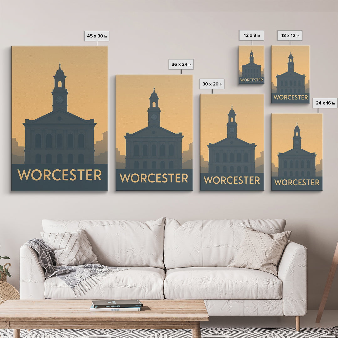 Worcester Massachusetts Travel Poster, Canvas Print, Mid Century Travel Art, Worcester Poster Print, Modern Wall Decor, Home Office Decor
