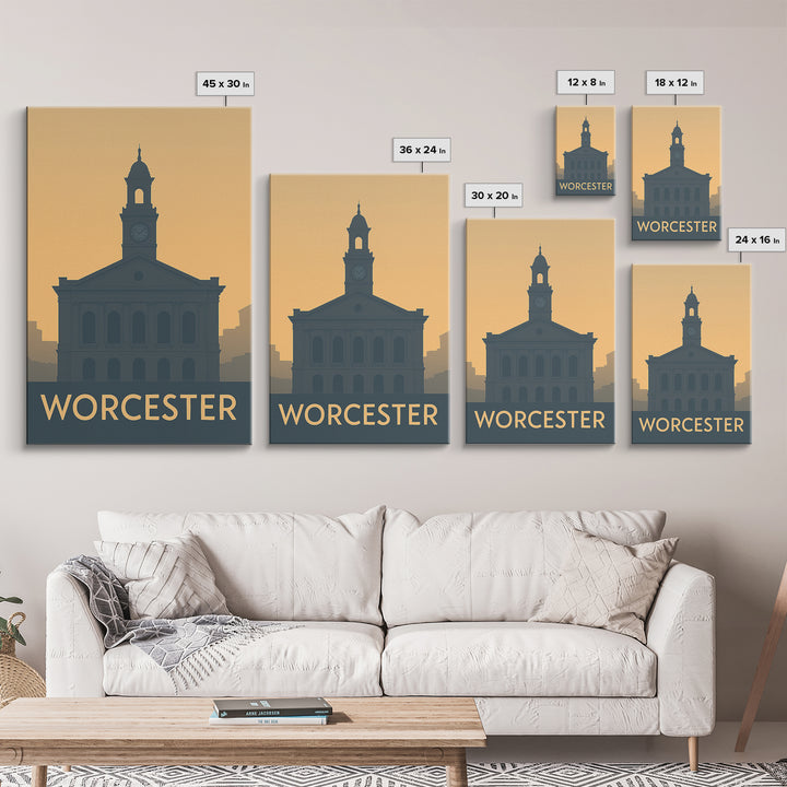 Worcester Massachusetts Travel Poster, Canvas Print, Mid Century Travel Art, Worcester Poster Print, Modern Wall Decor, Home Office Decor