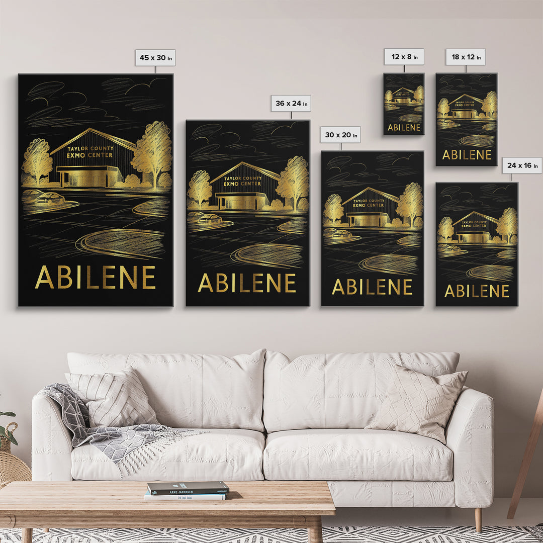Abilene Travel Poster, Framed Canvas Print, Elegant Gold City Art, Abilene Art Print, Vintage Travel Print, Fine Art Print, City Art Print
