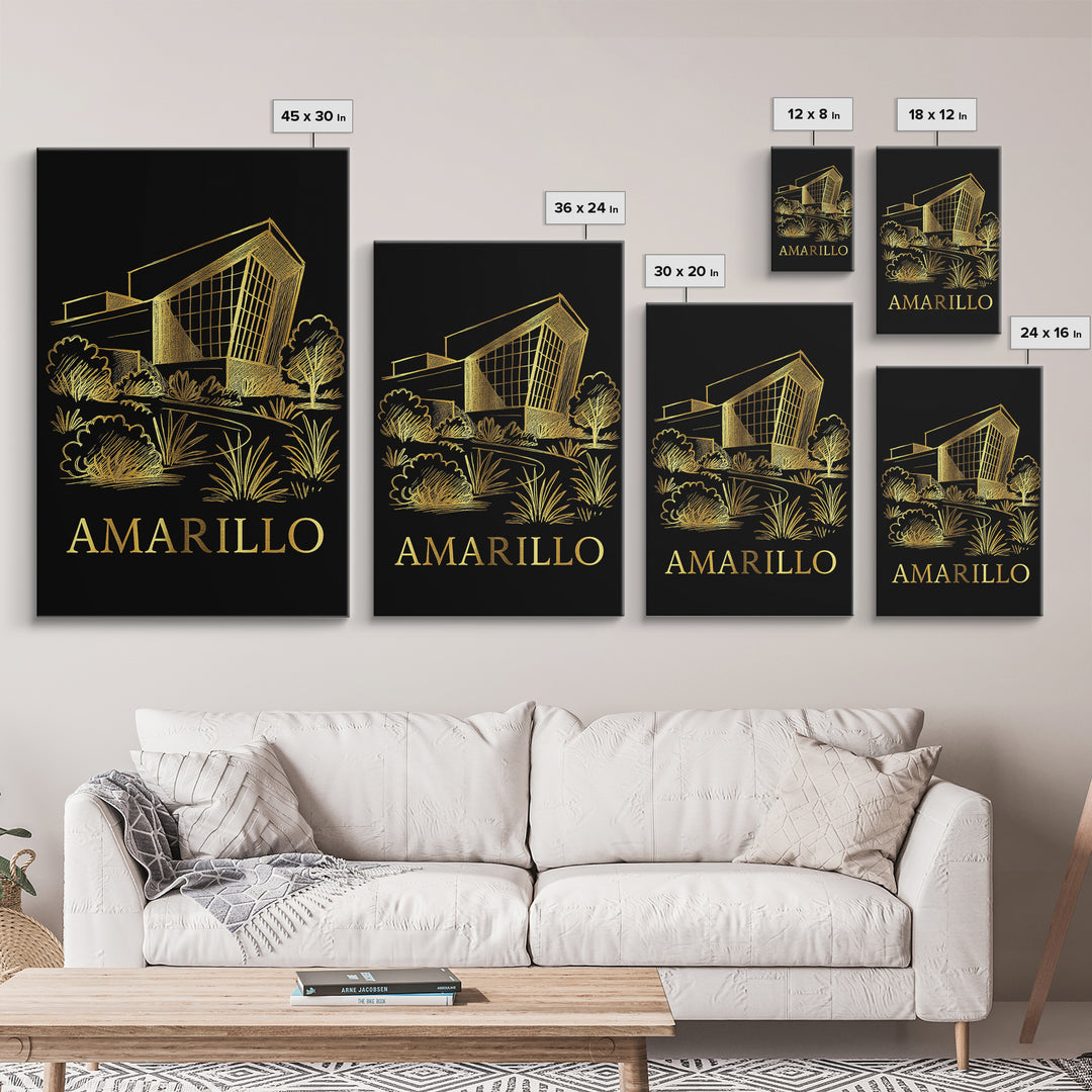 Amarillo Travel Poster, Framed Canvas Print, Gold Sketch Wall Art, Amarillo Travel Art, Home Office Decor, Fine Art Print, Poster Print