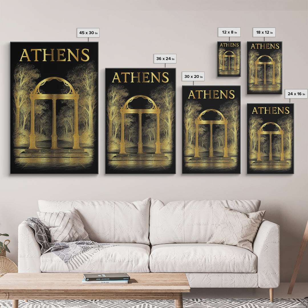 Athens Georgia Travel Poster, Canvas Print, Dark Background Poster Art, Athens Art Print, Mid Century Wall Art, Wall Decor, Travel Art Print