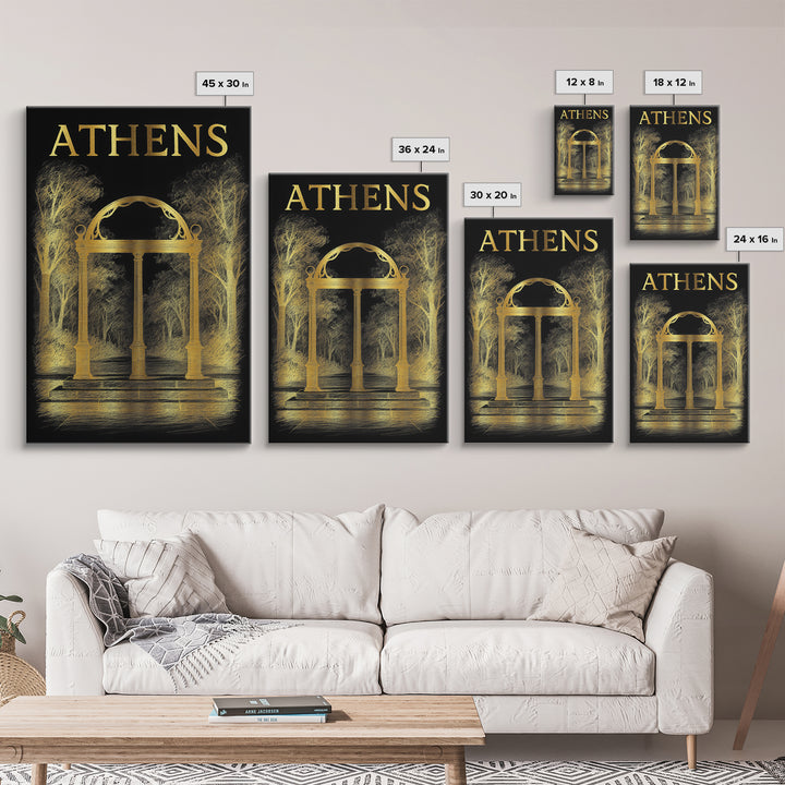 Athens Georgia Travel Poster, Canvas Print, Dark Background Poster Art, Athens Art Print, Mid Century Wall Art, Wall Decor, Travel Art Print