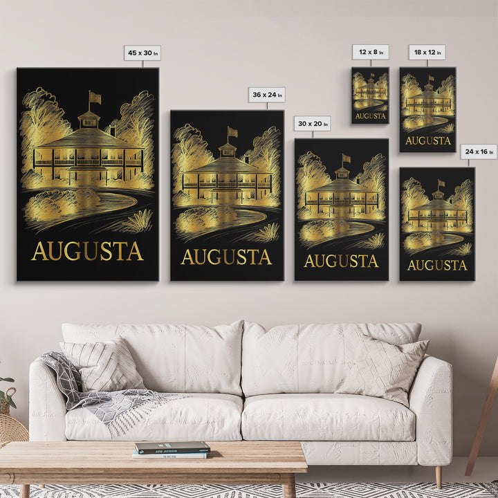 Augusta Travel Poster, Framed Canvas Print, Gold Sketch Wall Art, Augusta City Art, Wanderlust Decor, Travel Poster Art, Modern Wall Decor