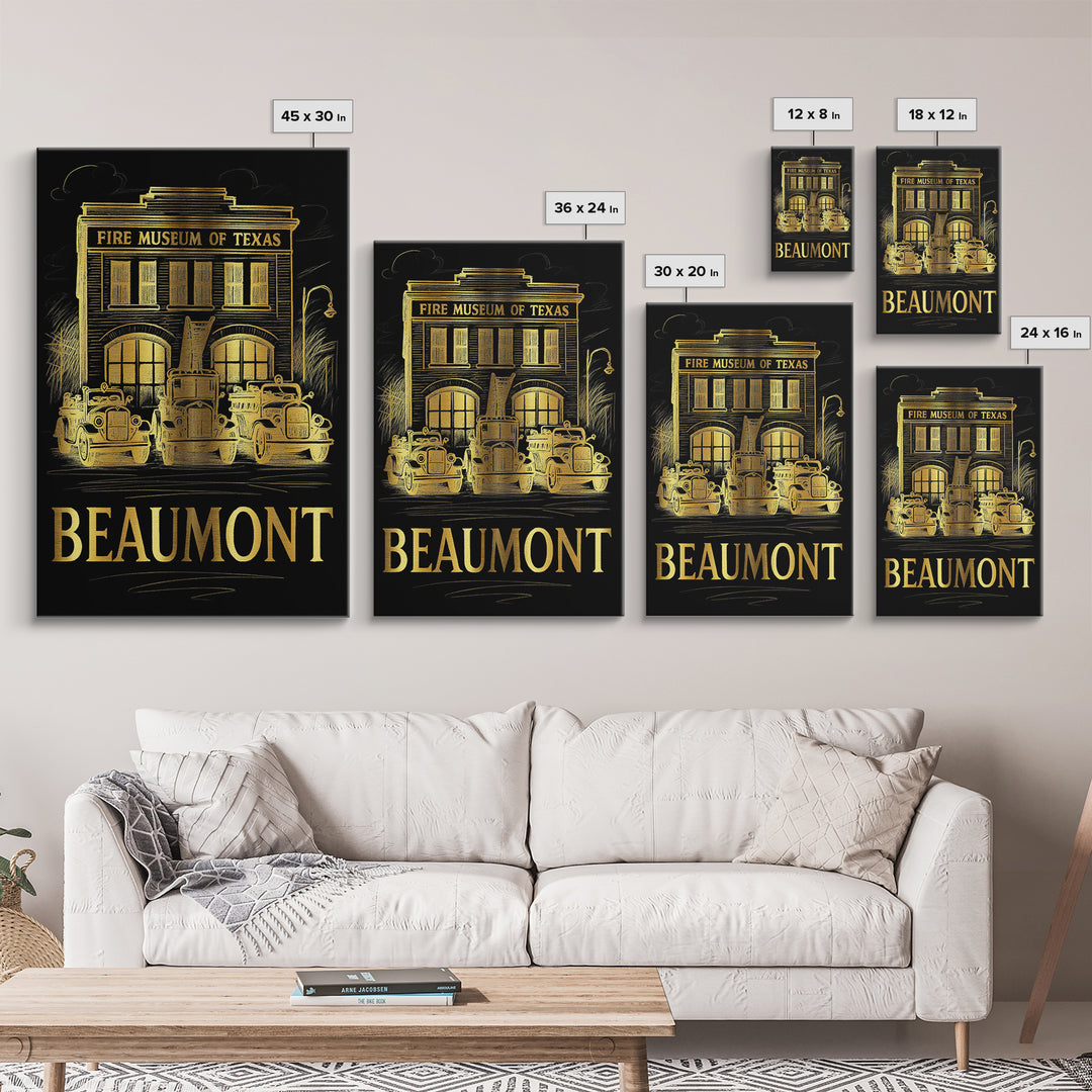 Beaumont Travel Poster, Canvas Print, Gold Sketch Wall Art, Beaumont City Art, Travel Poster Set, Fine Art Print, Mid Century Wall Art