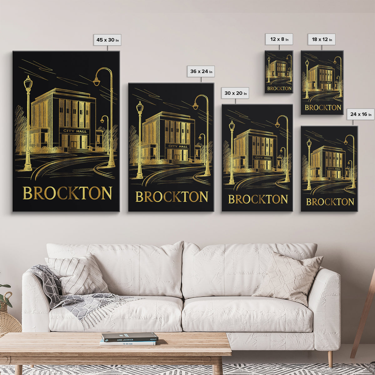 Brockton Travel Poster, Framed Canvas Print, Dark Background Poster Art, Brockton Travel Art, Mid Century Wall Art, Home Office Decor