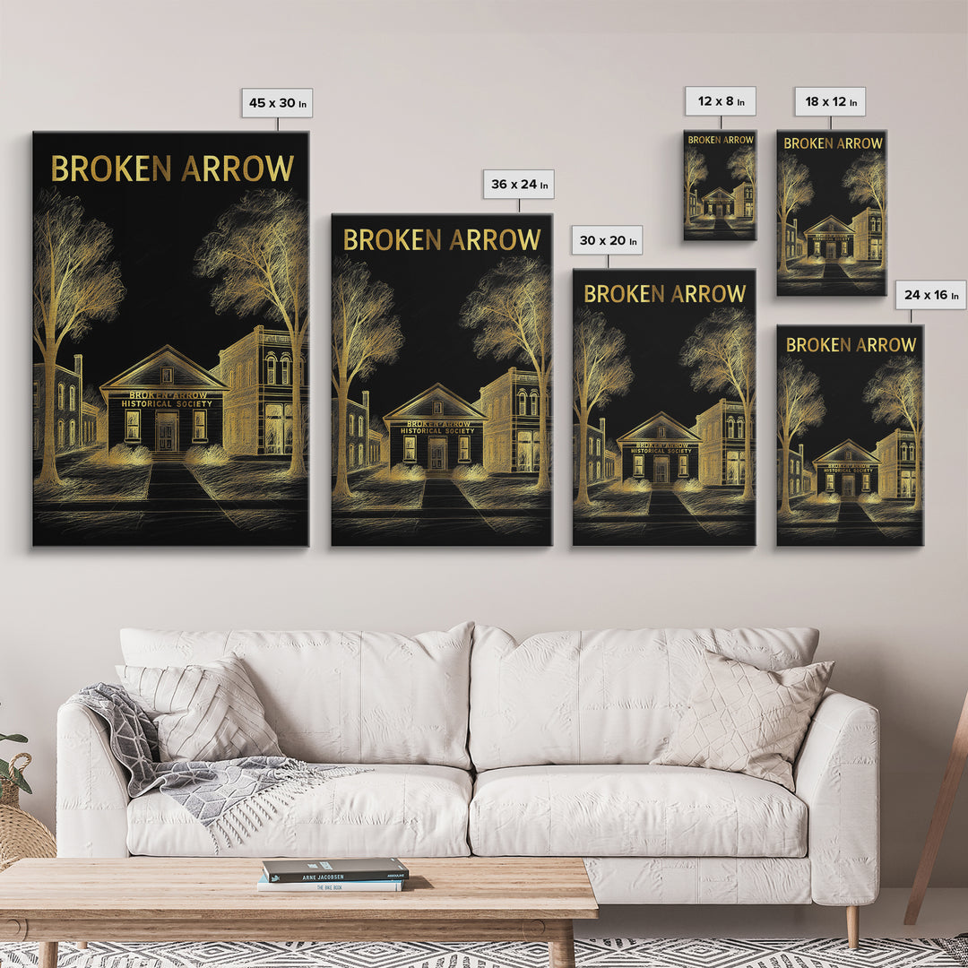 Broken Arrow Travel Poster, Canvas Print, Black And Gold Line Art, Broken Arrow Travel Art, Travel Wall Decor, City Travel Prints