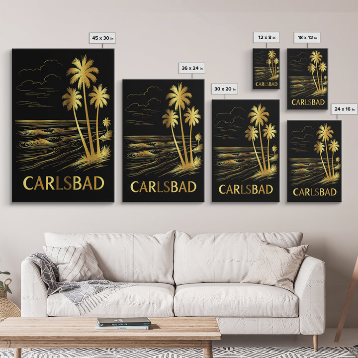 Carlsbad Travel Poster, Framed Canvas Print, Elegant Gold City Art, Carlsbad Art Print, Home Office Decor, City Travel Prints, Wall Art