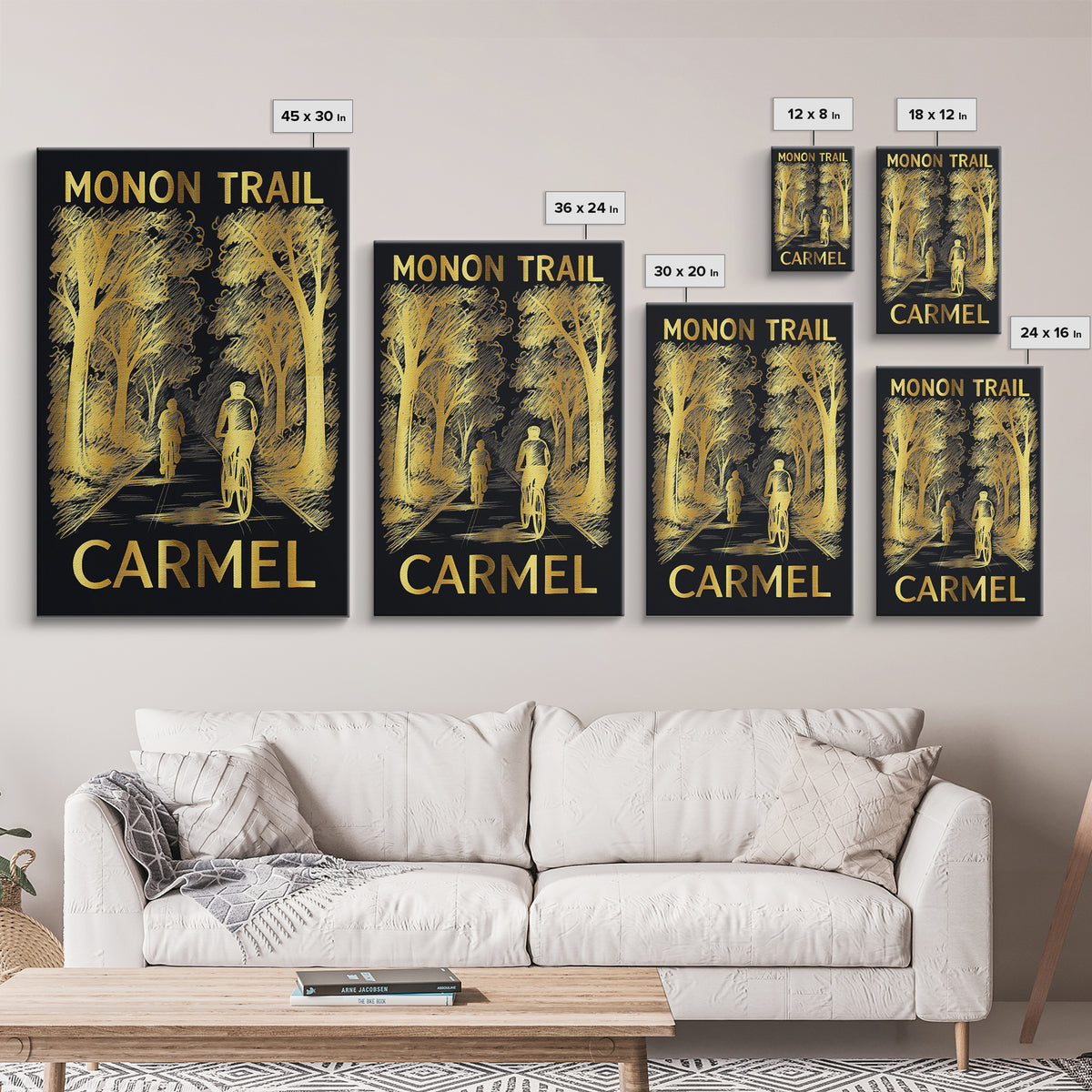 Carmel Travel Poster, Framed Canvas Print, Elegant Gold City Art, Carmel Art Print, City Art Print, Fine Art Print, Gift For Travelers
