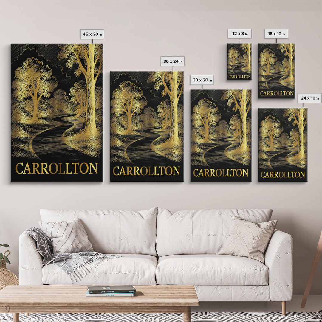 Carrollton Travel Poster, Canvas Print, Elegant Gold City Art, Carrollton Poster Print, City Art Print, Travel Wall Art, Home Office Decor