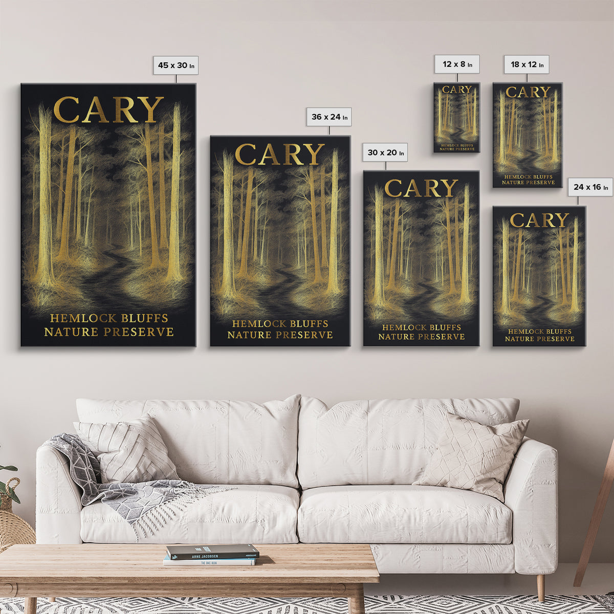 Cary North Carolina Travel Poster, Canvas Print, Black And Gold Line Art, Cary Travel Art, Vintage City Art, Travel Art Print, Wall Art
