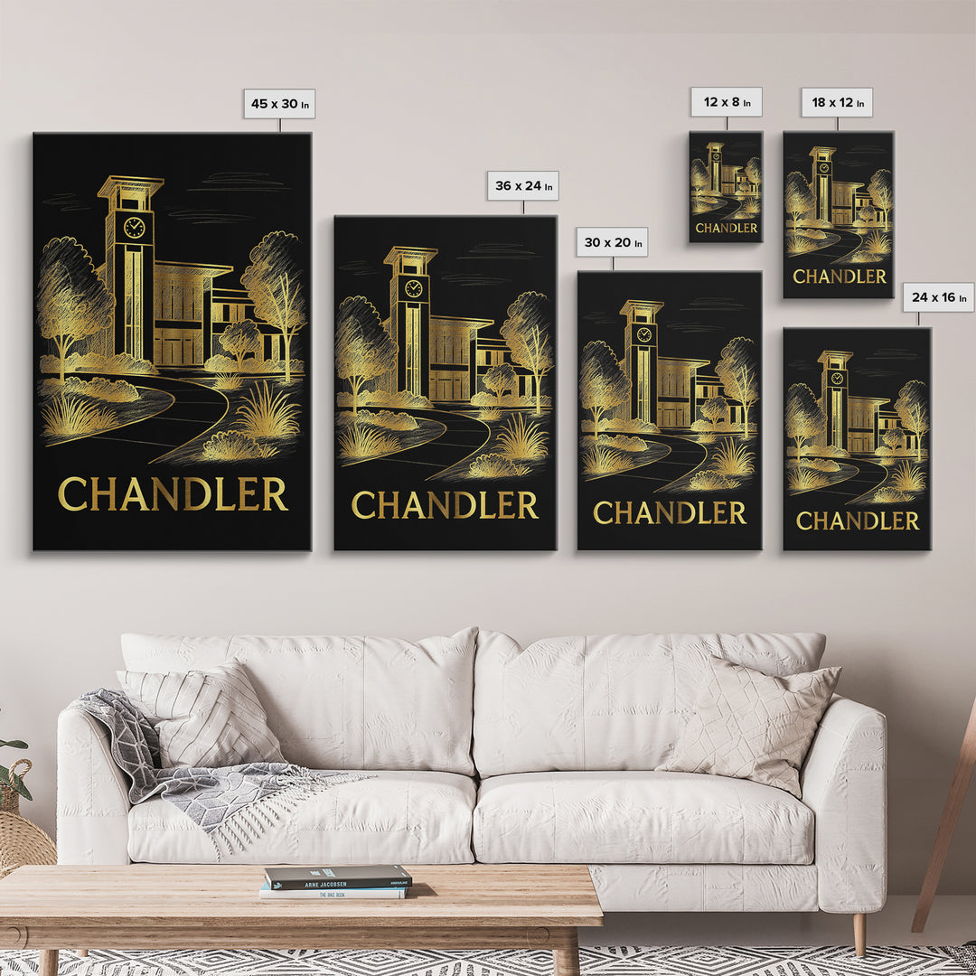 Chandler Travel Poster, Canvas Print, Elegant Gold City Art, Chandler Travel Art, Home Office Decor, Travel Poster Set, City Travel Prints
